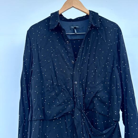 Rag & Bone Lucas Shirt Dress Black Collared Silk Large Short Long Sleeve - Picture 5 of 7